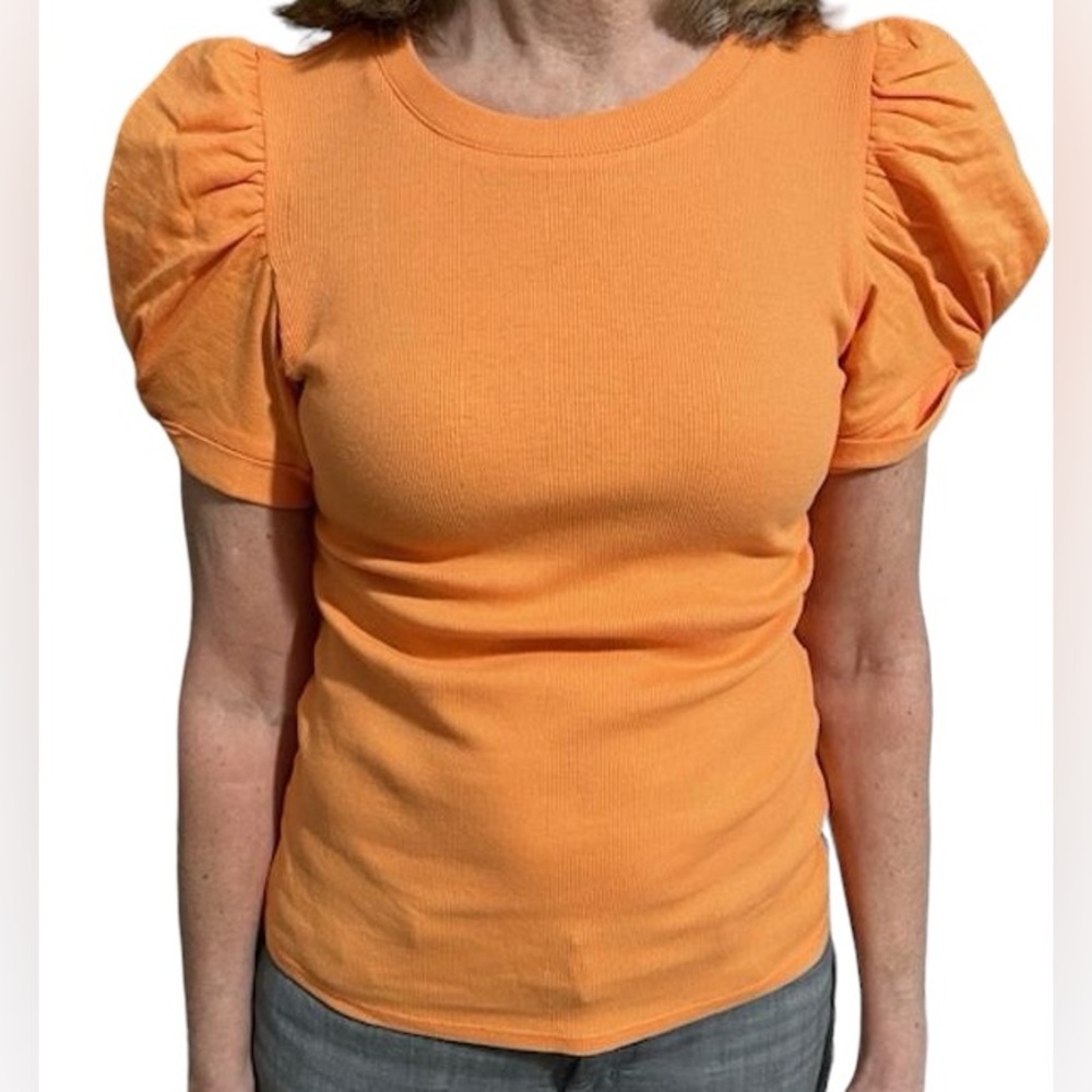 NWT Vince Camuto Orange Puff Sleeve Rib Top